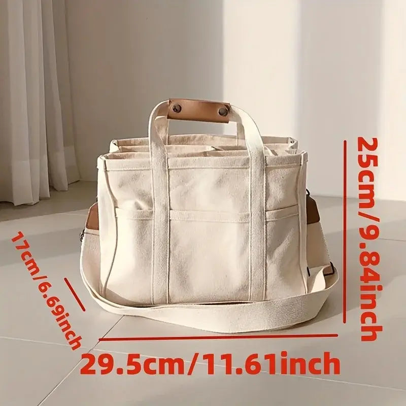 Trendy Multi-pocket Canvas Tote Bag