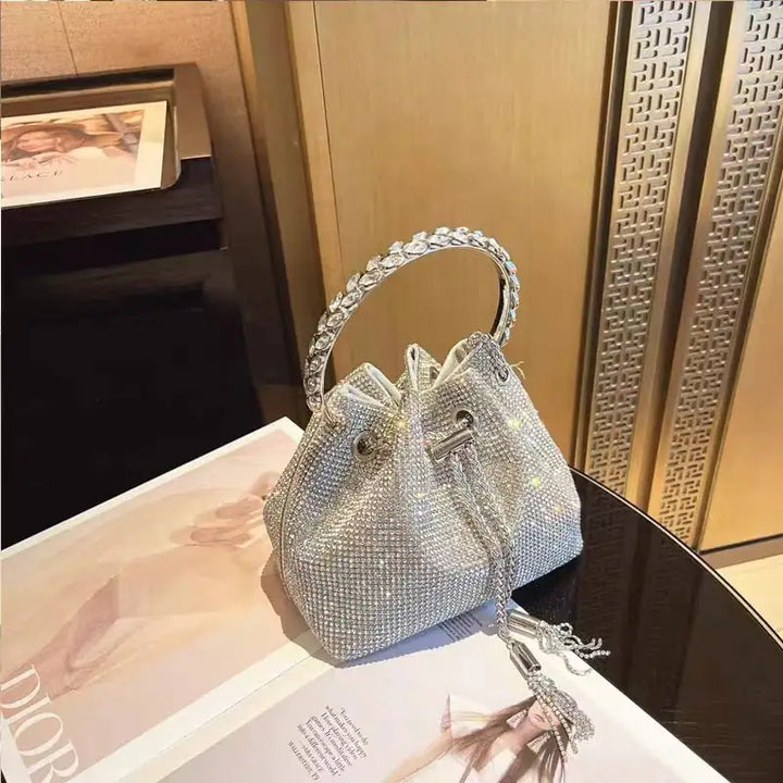 Luxury Designer Evening Clutch Bag with Diamonds and Tassel