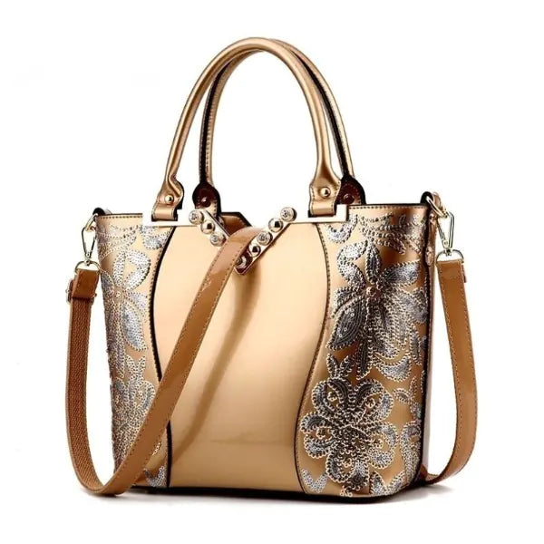 Luxury Sequin Embroidery Women's Patent Leather Handbag