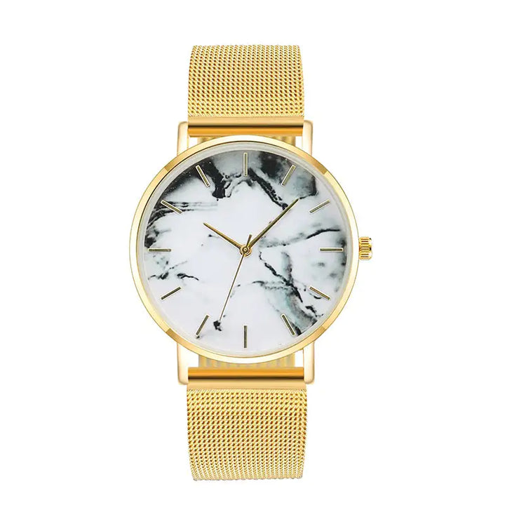 Rose Gold Mesh Band Marble Wrist Watch