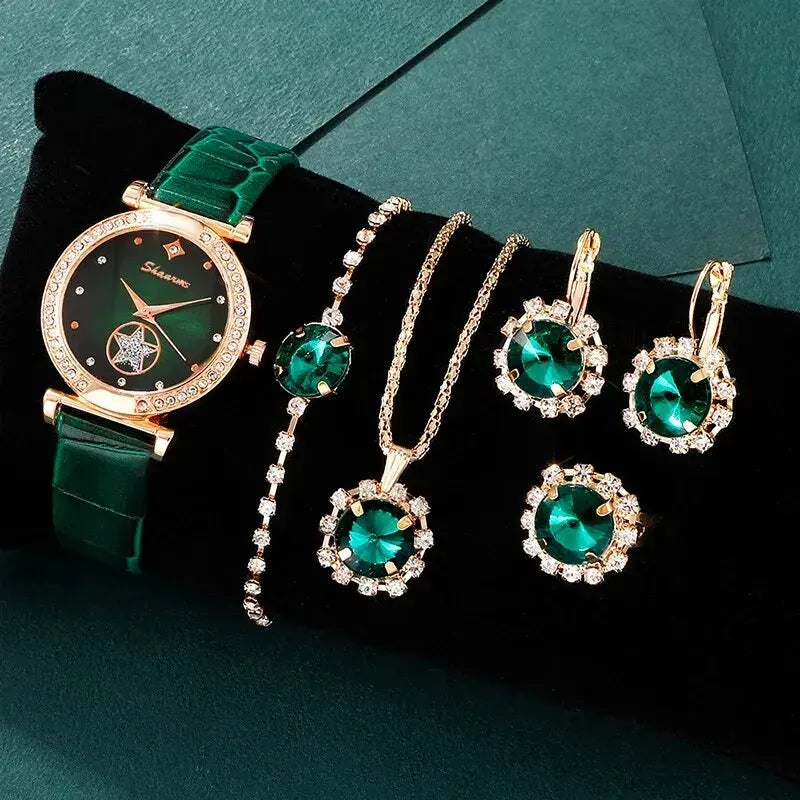 Green Luxury Quartz Watch Set