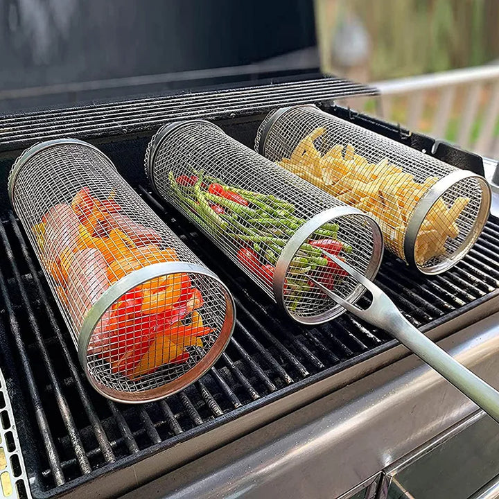 Rolling Grilling Basket Stainless Steel